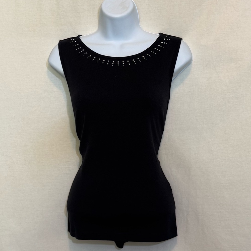 C-118 Talbots Black Beaded Detail Sleeveless Pullover Blouse Size S
